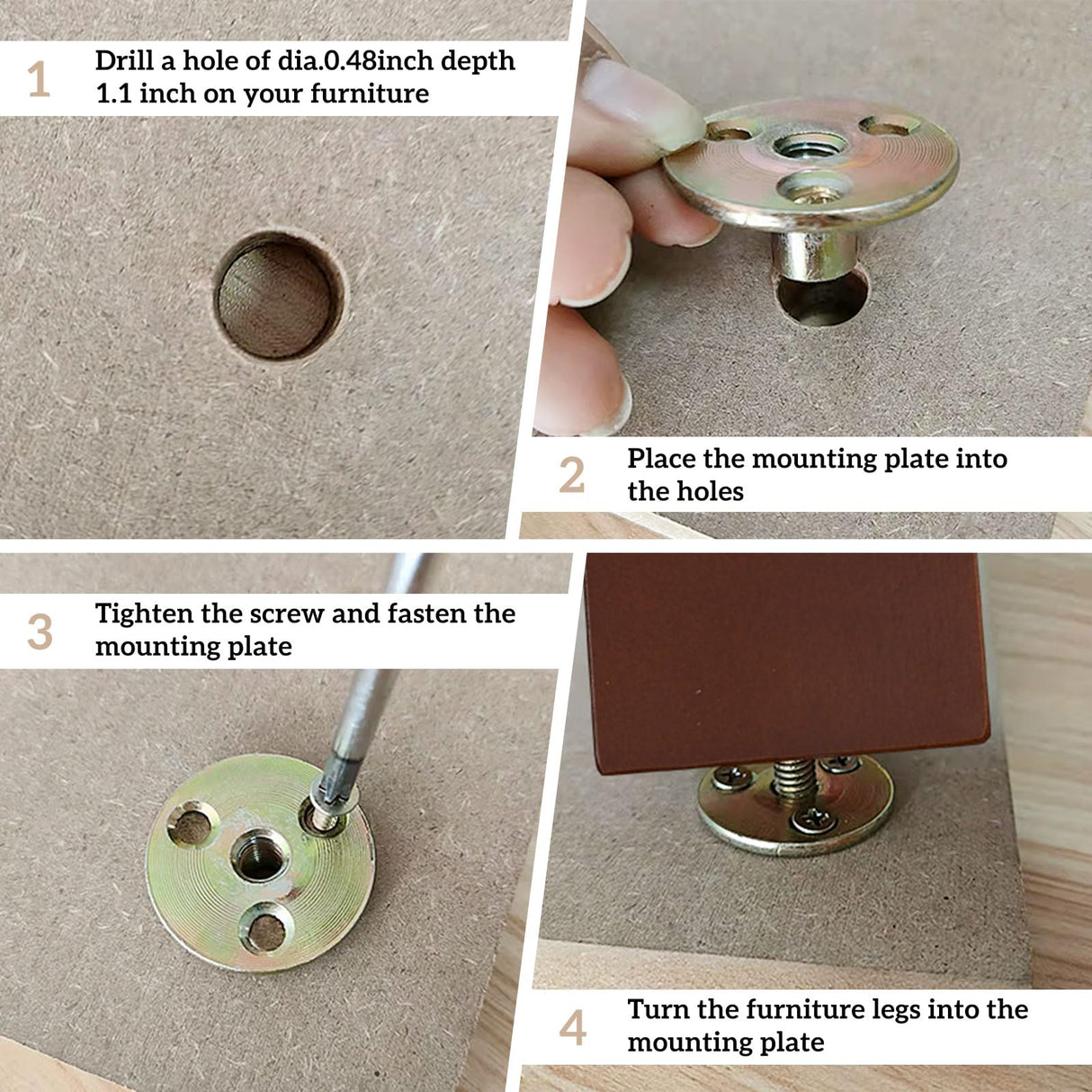 6 Inch Wooden Sofa Legs Set of 4, Brown Square Wood Furniture Feet Couch Legs, Mid Century Modern Dresser Replacement Feet for Chair Cabinet Armchair Recliner Table Or Home DIY Projects Bun Feet GOSCHE