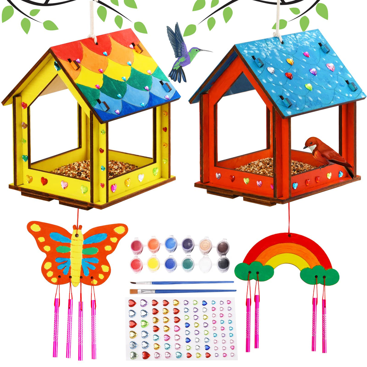 Kids Arts and Crafts for Outdoor,2 Pack Bird Feeder Wind Chime Kits for Children to Build and Paint, DIY Unfinished Wood STEM Painting Activities Crafts Toys for Boys Girls Ages 3-5 4-8 8-12 6-8 THWAS-LIGHT