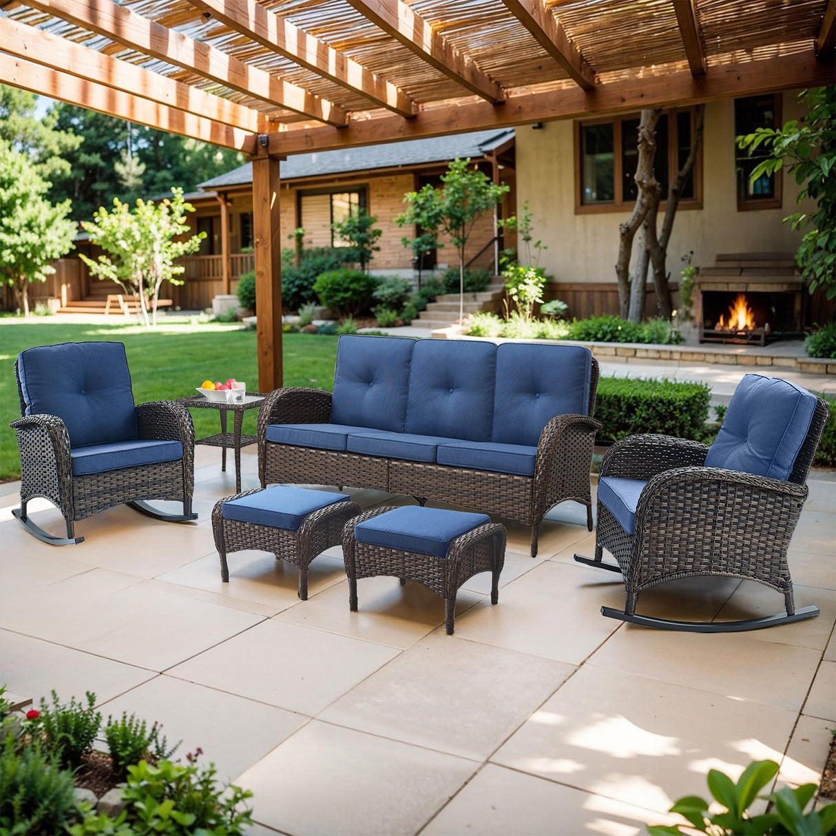 Belord Outdoor Ottomans for Patio Foot Rest - 25 Inch PE Wicker Foot Stool Set of 2 with Removable Cushions for Patio Furniture Sets,All Weather Rattan Ottoman for Balcony Deck Backyard Brown Belord