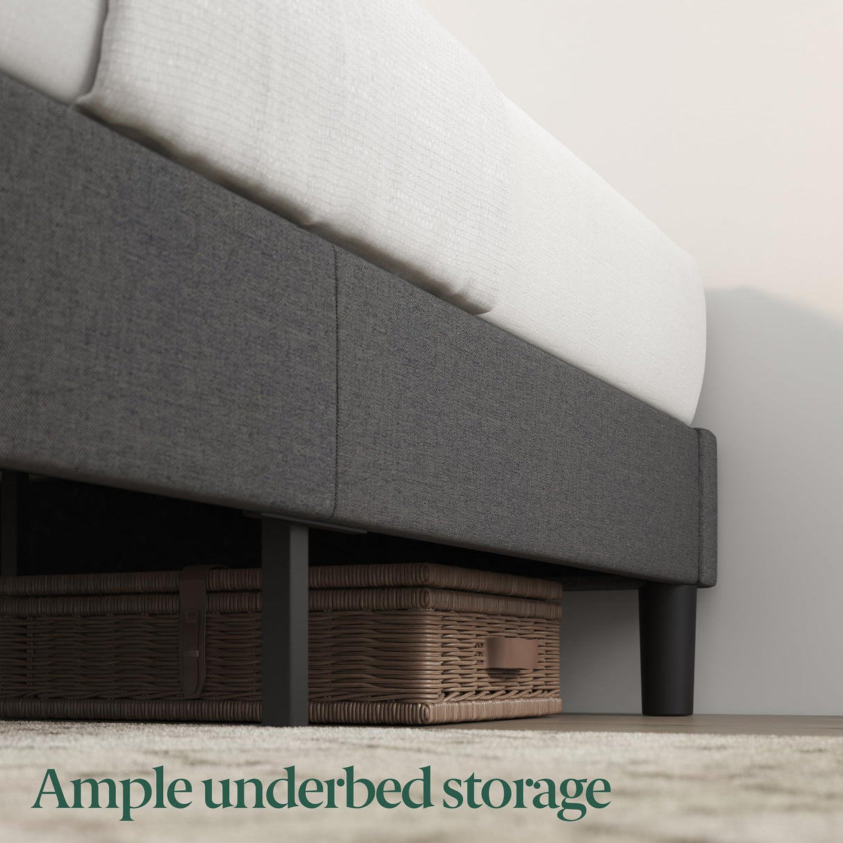 ZINUS Curtis Upholstered Platform Bed Frame, Mattress Foundation, Wood Slat Support, No Box Spring Needed, Eco Friendly WonderBox (TM) Packaging, Dark Grey, Full ZINUS