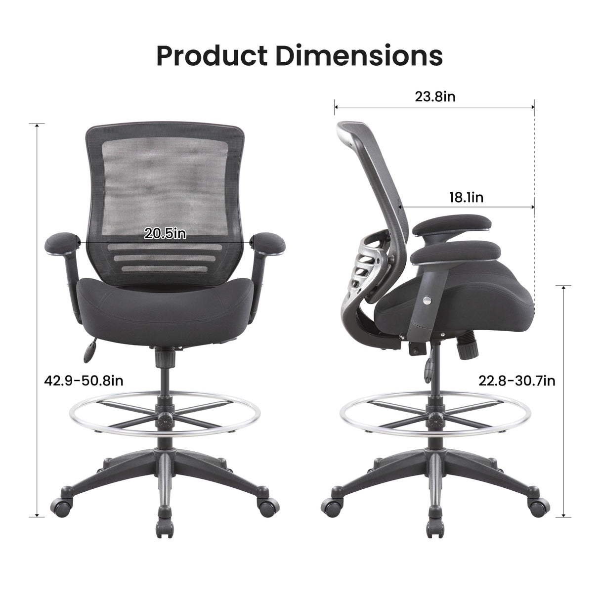 BOLISS Ergonomic Mesh Computer Office Drafting Chair with Super Soft Adjustable Arms Molded Foam Seat Cushion and Lumbar Support-Black BOLISS