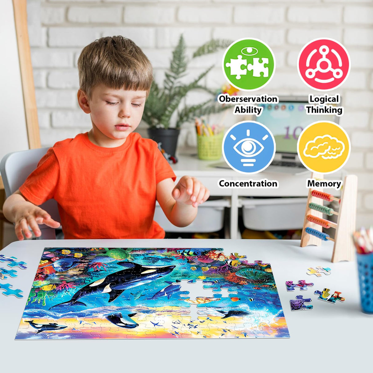 100 Piece Puzzles for Kids Ages 6-8 8-10 - Killer Whales Orca - 100 Piece Jigsaw Puzzle for Senior Ocean Jigsaw Puzzle for Toddler Children Learning Educational Puzzles Toys for Boys and Girls Jeacirio