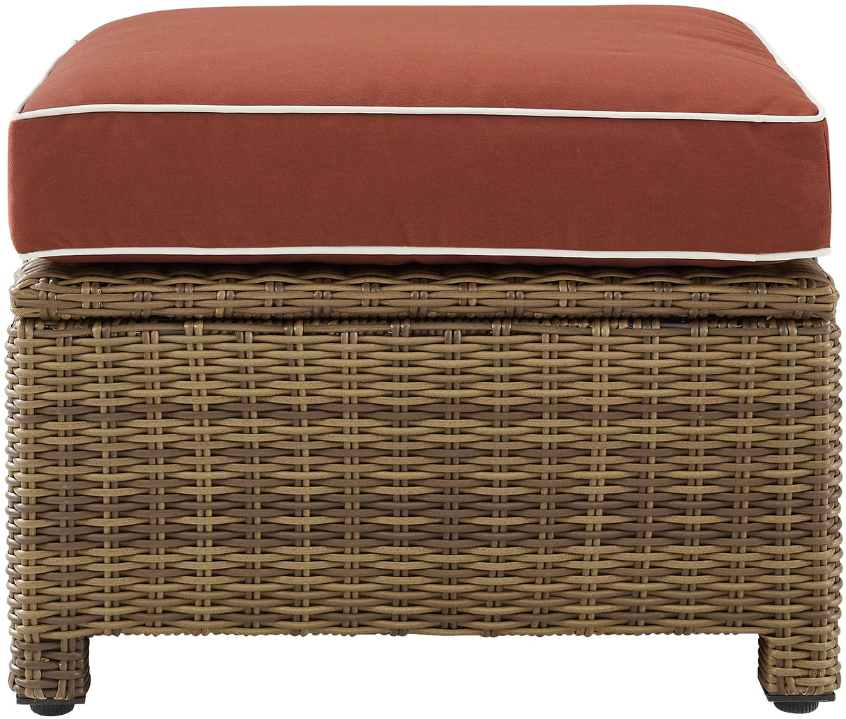 Crosley Furniture Bradenton Wicker Outdoor Ottoman Foot Rest for Patio, Deck, Porch, Brown with Sangria Cushions Crosley Furniture