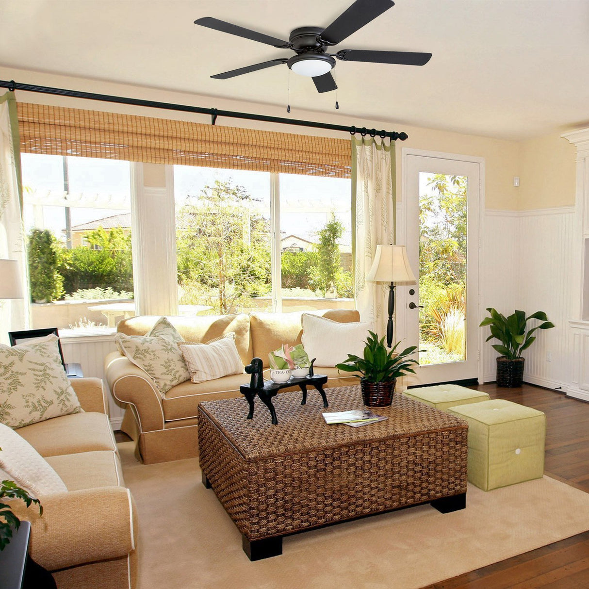Portage Bay 50251 Hugger 52" Matte Black West Hill Ceiling Fan with Bowl Light Kit Portage Bay