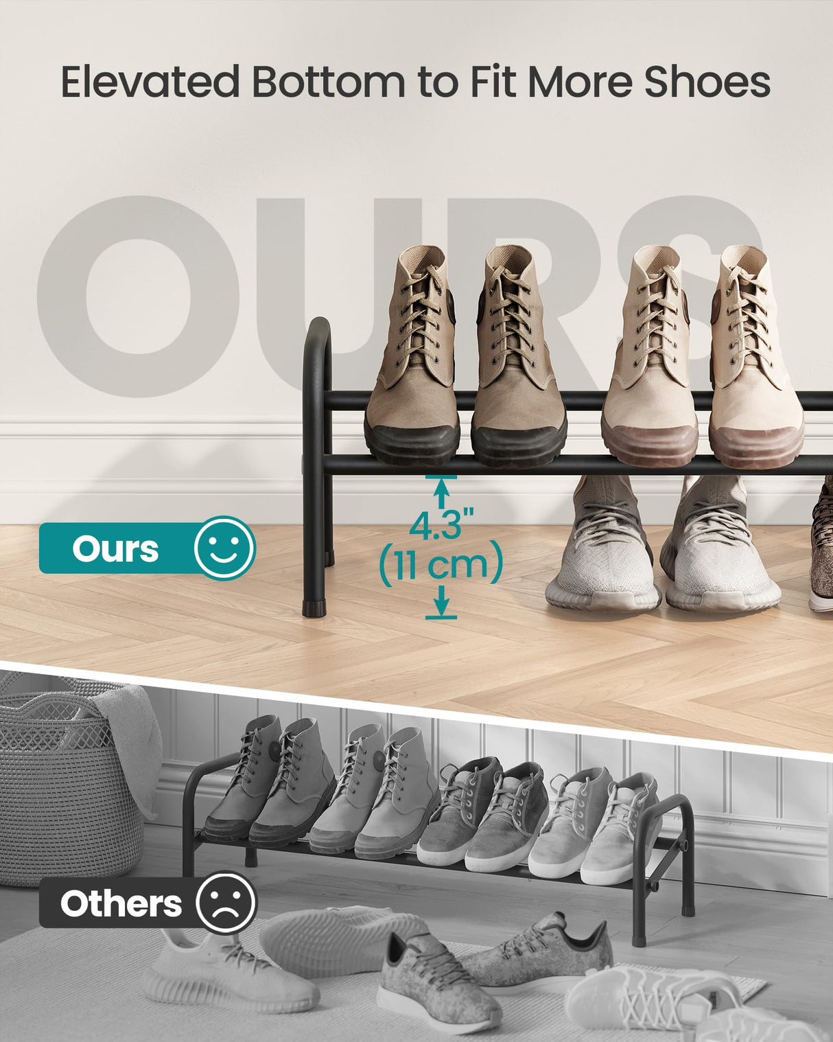 SONGMICS Expandable Shoe Rack, 1 Tier Shoe Rack Shelf, Adjustable Shoe Organizer Storage for 10 Pairs of Shoes, Metal Free Standing Shoe Racks for Closet, Front Door Entryway, Easy Assembly, Ink Black SONGMICS