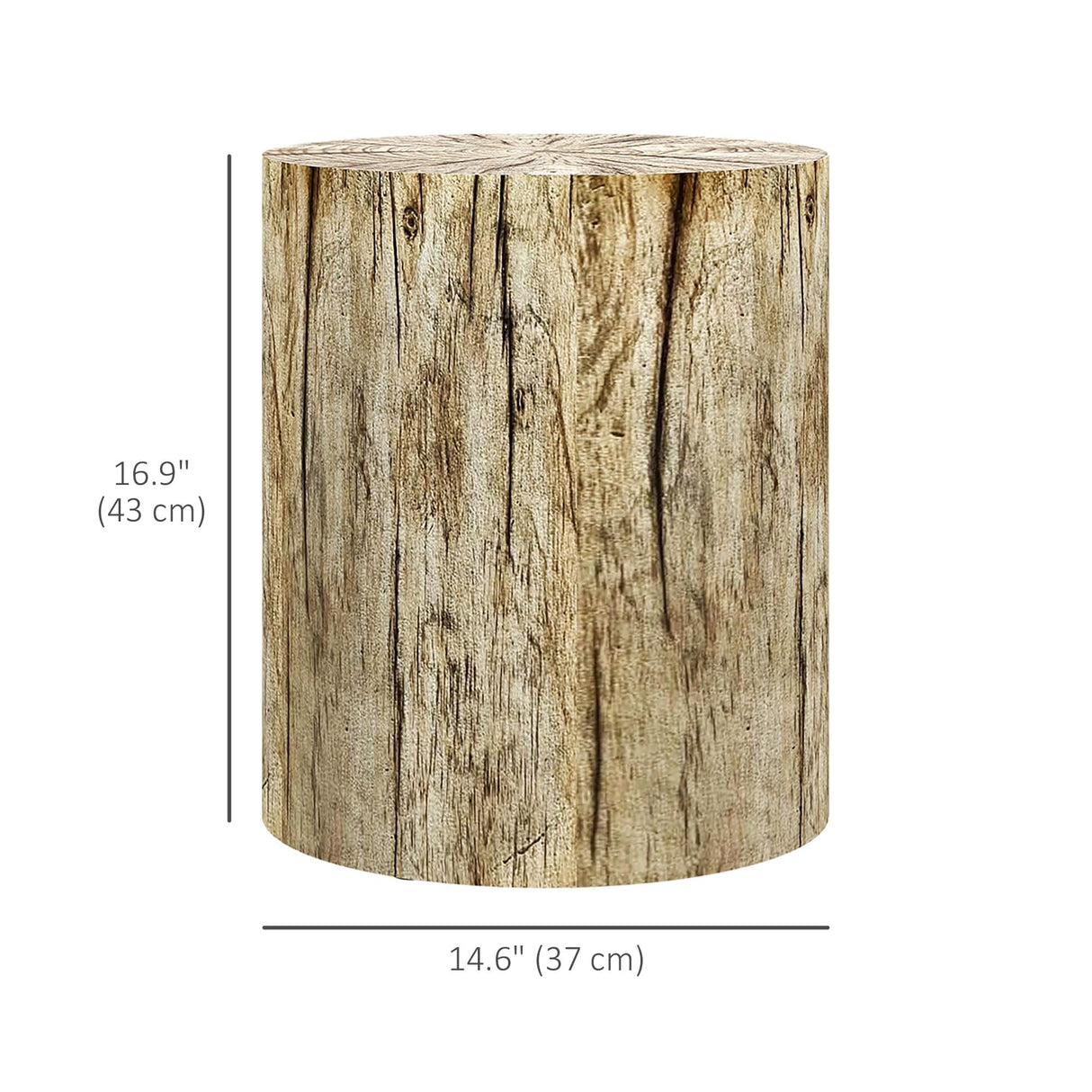 HOMCOM Tree Stump Stool, Decorative Side Table with Round Tabletop, Concrete End Table with Wood Grain Finish for Indoors and Outdoors HOMCOM