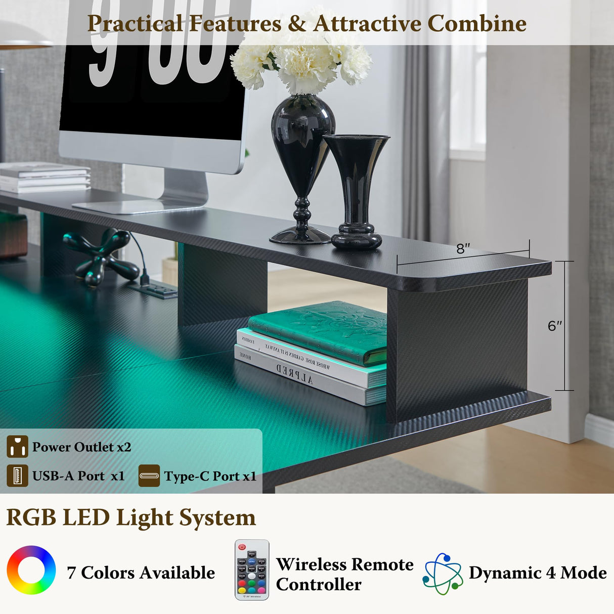 RedLemon 60Inch Gaming Desk, Electric Standing Desk with Height Adjustable, Power Outlets, LED Lights, Keyboard Tray, and Monitor Shelf, Stand Up Computer, Black RedLemon