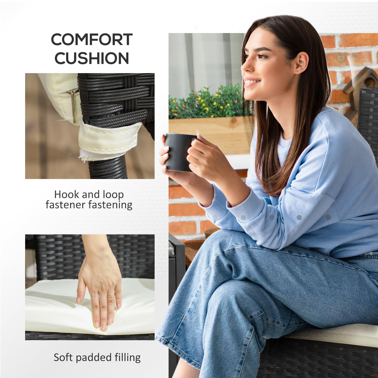 Outsunny Stackable PE Rattan Outdoor Dining Chairs with Cushions, Set of 4 Patio Wicker Dining Chairs with Armrests and Backrest for Patio, Deck, Cream White Outsunny