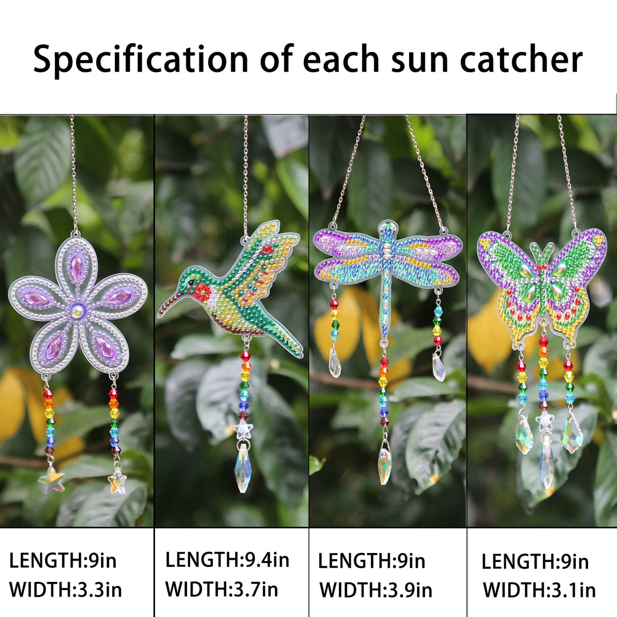 Diamond Art Painting Suncatchers, 4 pcs Sun Catchers Diamond Art Painting Kits for Kids DIY Crafts for Adults Hummingbird Prism Crystal Suncatchers Wind Chime Windows Garden Decorations Bingcute