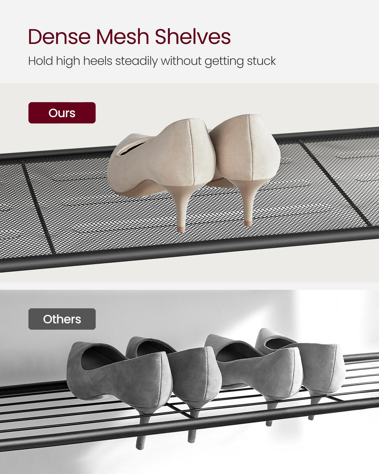 VASAGLE Shoe Rack, 5-Tier Shoe Storage Organizer with 4 Metal Mesh Shelves for 16-20 Pairs and Large Surface for Bags, for Entryway, Hallway, Closet, Industrial, Rustic Brown and Black ULBS15BX VASAGLE