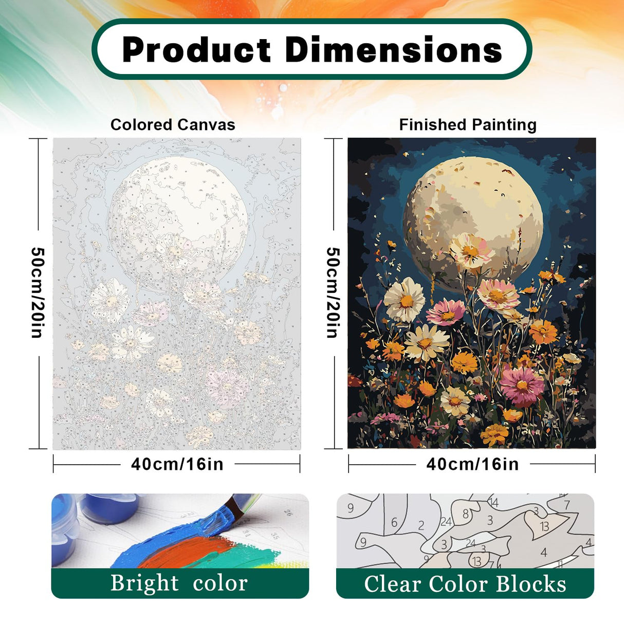 2 Pack Paint by Numbers Kit for Adults Beginner, Moon Flowers Adult Paint by Number Kits on Canvas, DIY Acrylic Number Painting for Adults for Home Decor Gift 16x20 Inch Possoco