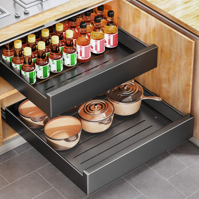 Pull out Cabinet Organizer, 21"Deep, Slide out Drawers for Kitchen Cabinets, Under Sink Pull-Out Home Organizers with Adhesive Nano Film Fixed, Sliding Cabinet for Bathroom, Pantry Storage Shelves