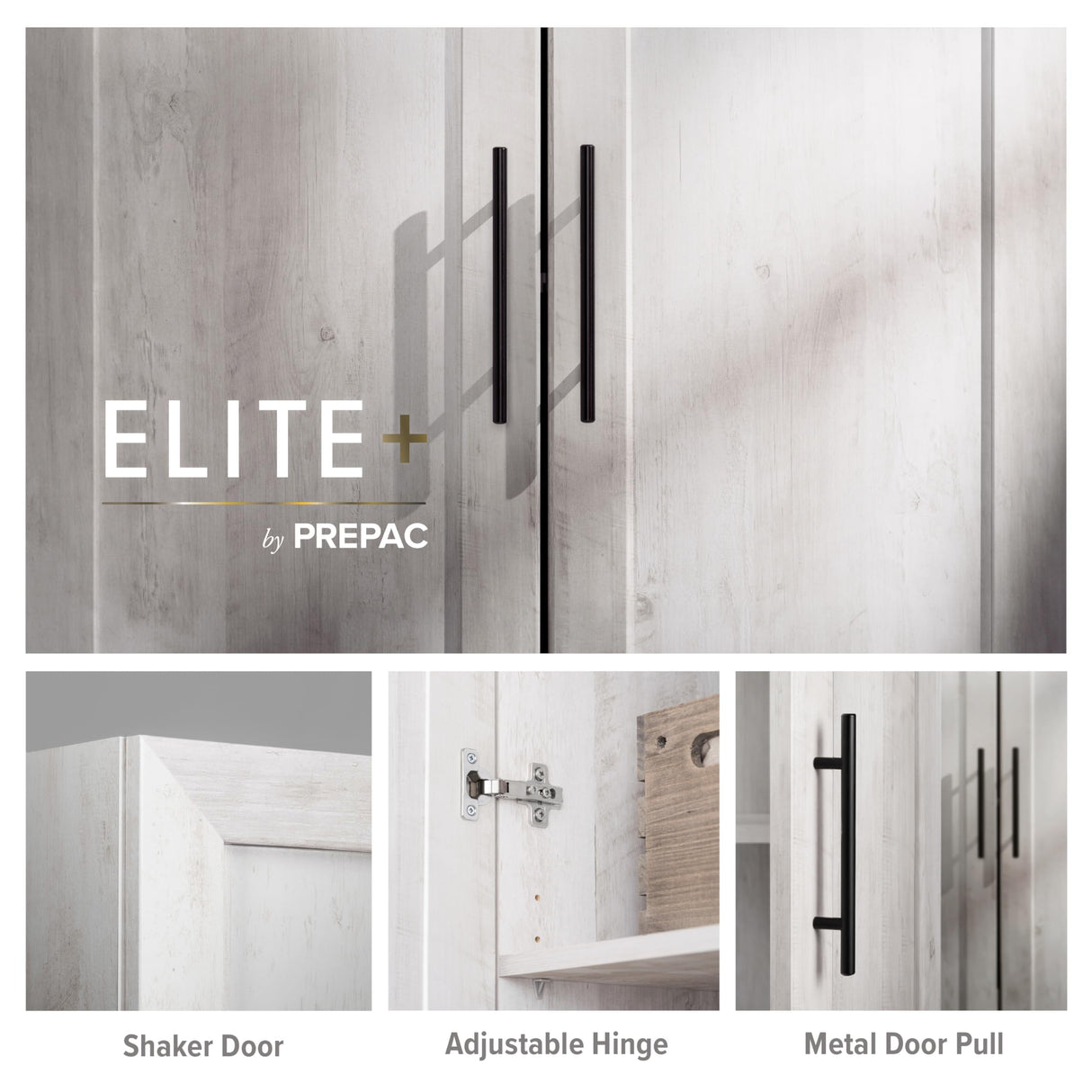 Prepac Elite Rustic White Storage Cabinet with Shaker Doors and Adjustable Shelves Prepac