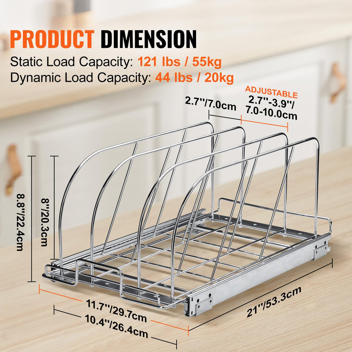 VEVOR Pan and Pot Rack, Expandable Pull Out Under Cabinet Organizer, Cookie Sheet Baking Pans tray Organization, Adjustable Wire Dividers, Steel Lid Holder for Kitchen Cabinet & Pantry Storage, 11.7"W VEVOR