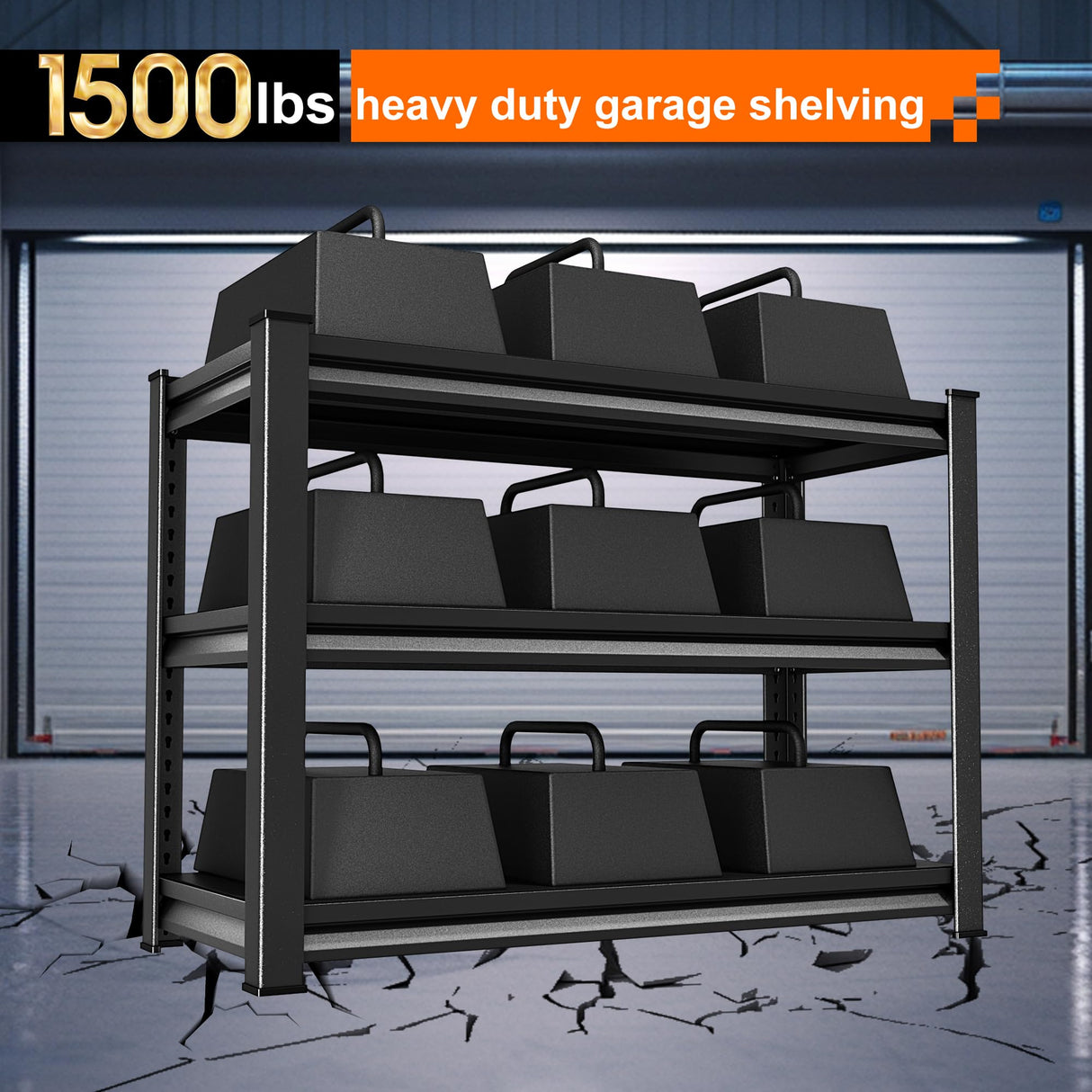 Huhaneon Heavy Duty Garage Shelves - 40''W 1,500Lbs Metal Adjustable Storage Shelving Rack Units for Warehouse Kitchen Pantry Basement 3 Tier Black 39.3" W x 15.7" D x 36" H Huhaneon