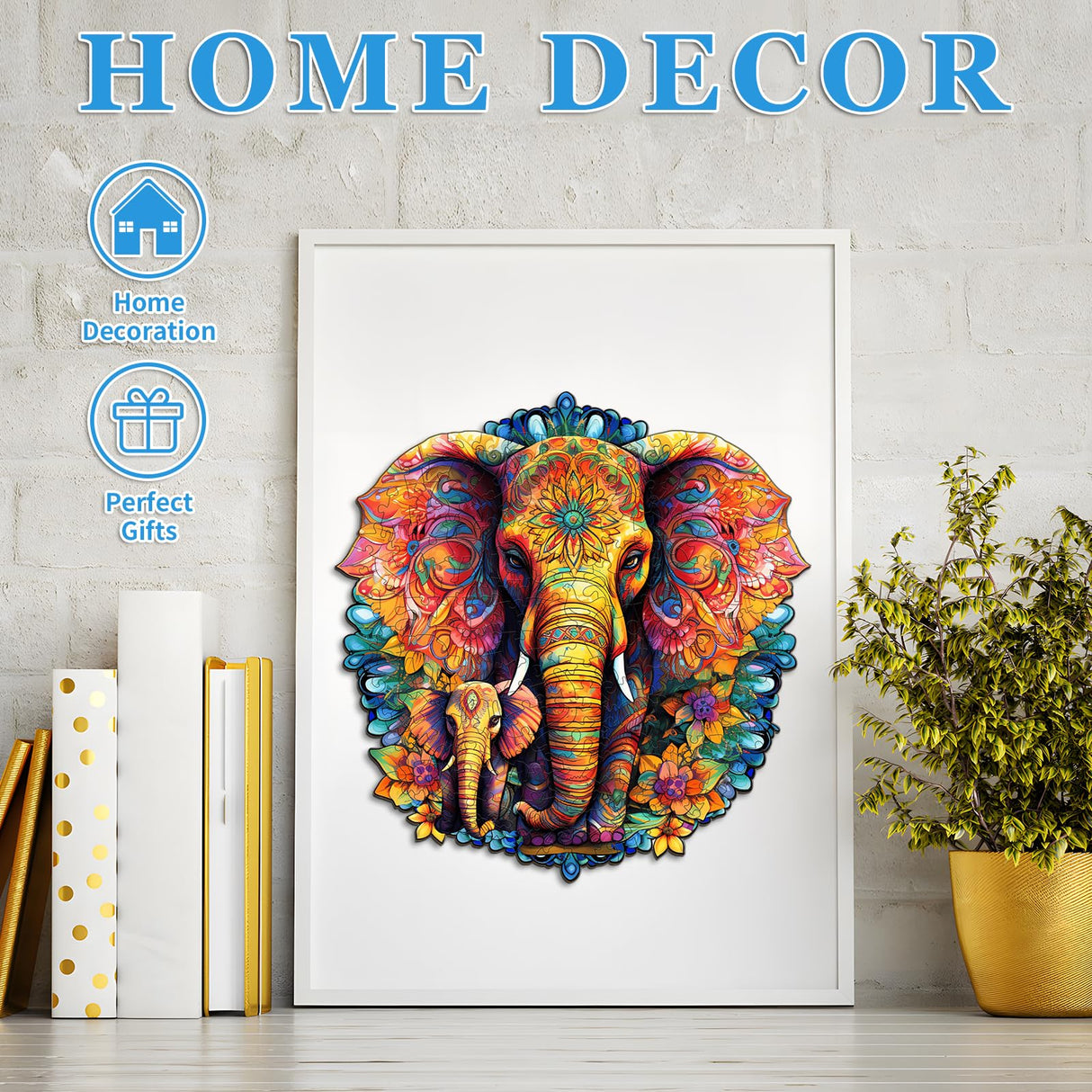 Woodemon Wooden Puzzles for Adults, Mandala Elephant (M-200pcs) Wooden Jigsaw Puzzles Kids, 9.6 * 9.3in Unique Shaped Animal Wood Puzzles Adults, Xmas Christmas Puzzles Birthday Gifts Family Games Woodemon