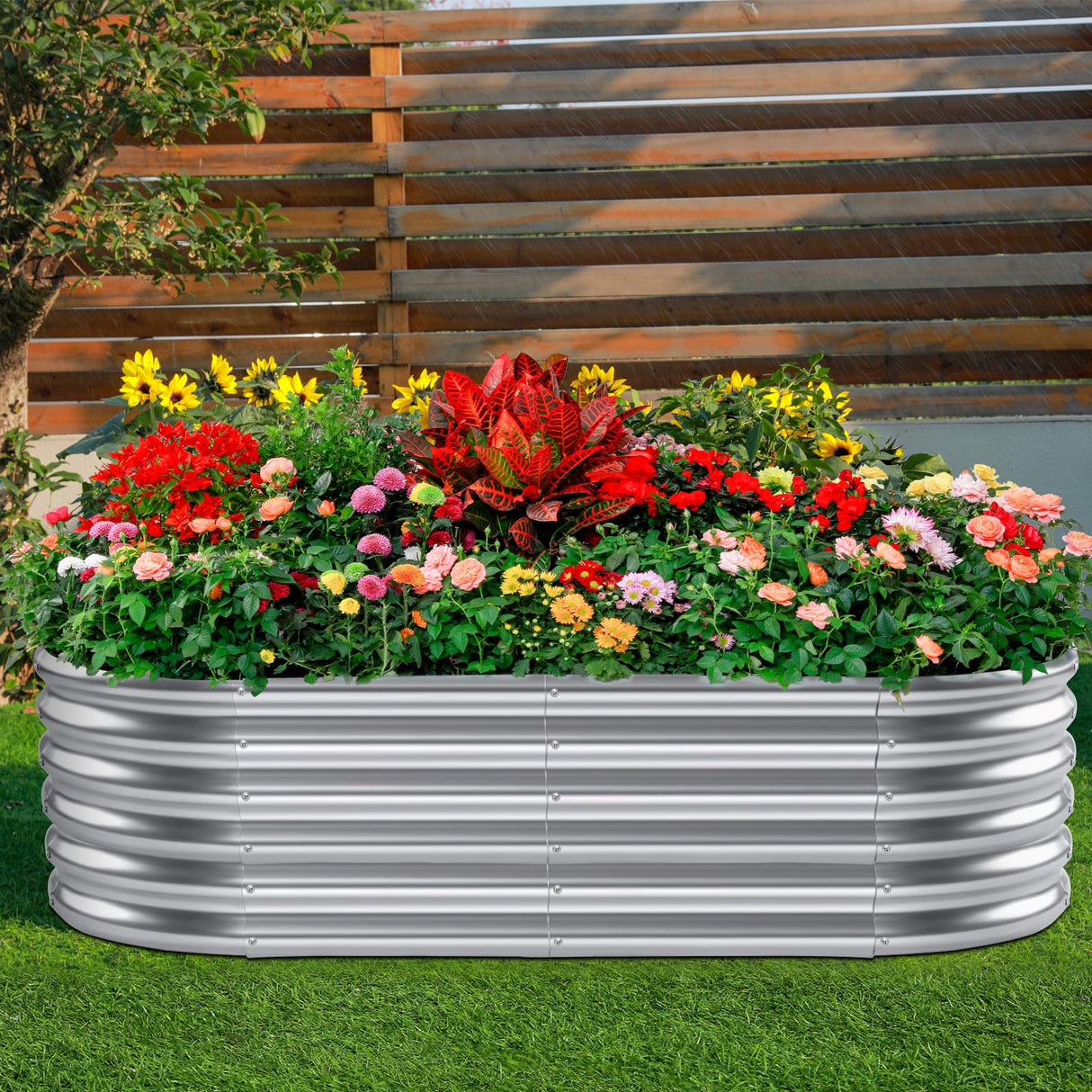 Land Guard 4×2×1.5ft Galvanized Raised Garden Bed Kit, Galvanized Planter Garden Boxes Outdoor, Oval Large Metal Raised Garden Bed for Vegetables……… (Classic Silver Land Guard
