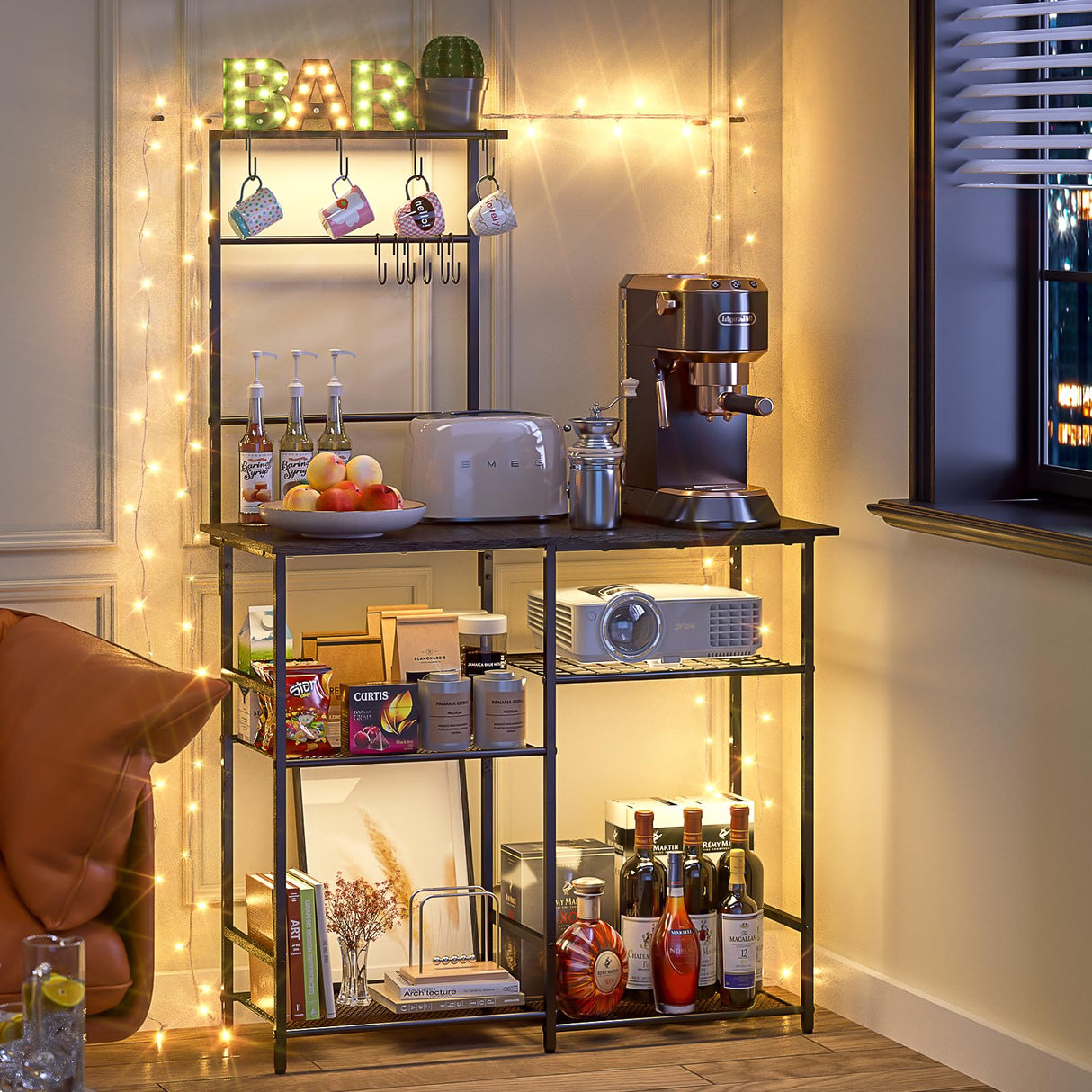 3IngSeagulls Baker's Rack for Kitchen with Storage, Microwave Stand with Adjustable Shelves, Kitchen Stand with 10 S Hooks, 6-Tier Coffee Bar Station, Kitchen Shelves for Spices, Pots, Gray 3IngSeagulls