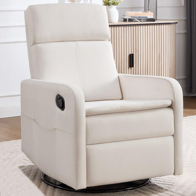 Ketaiyou Swivel Rocking Recliner Chair for Adults, Rocker Nursery Glider Chair for Living Room Bedroom, Upholstered Fabric Reclining Single Sofa Chair(Beige)