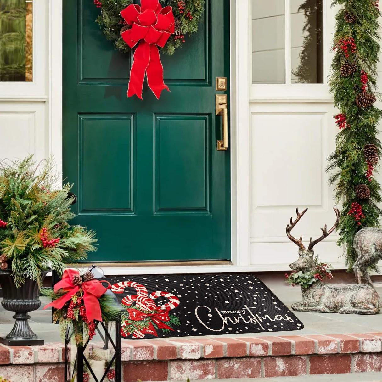 PodaFu Christmas Rug, Front Door Mat - 17x29 Inch (Black) Exquisite Rugs for Indoor/Outdoor Use podafu