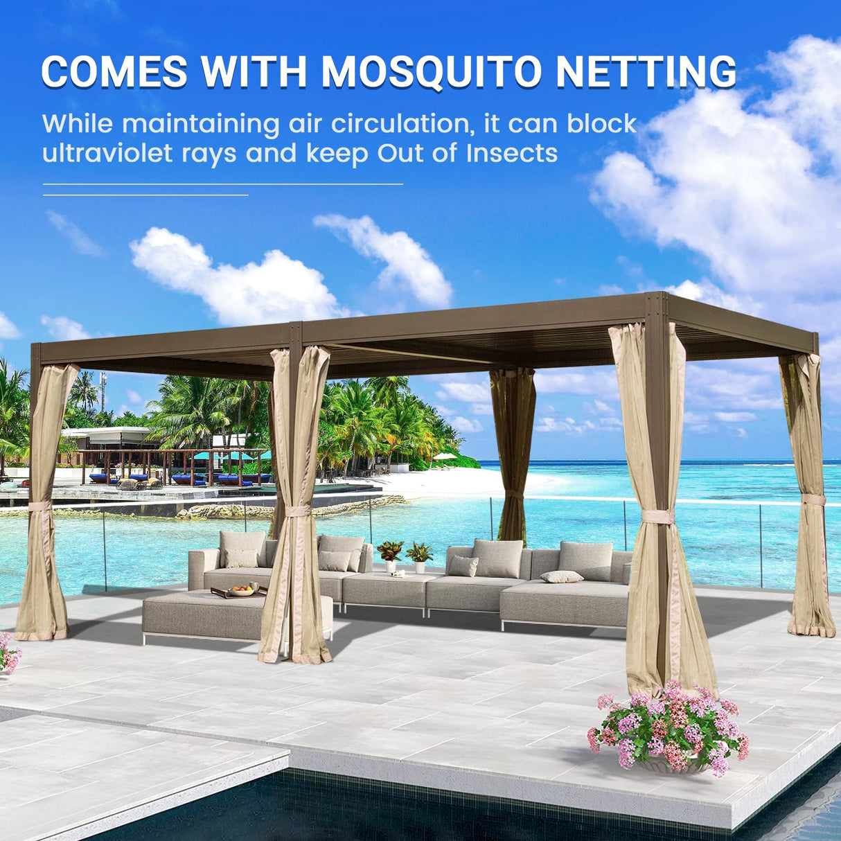 Domi 12x20FT Louvered Pergola, Aluminum Outdoor Pergola, Patio Pergola with Adjustable Roof, Metal Pergola Gazebo with Mosquito Netting for Patio, Backyard, Deck, Garden, Lawns, Gray domi outdoor living