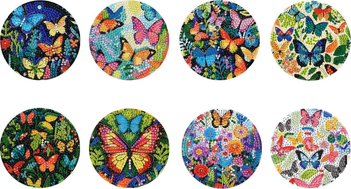 EWJRNSF 8 PCS Small Diamond Painting Coasters Kit, Fall Art Coasters for Adults Beginners, Arts and Crafts Supplies Item Sets Not with Holder Butterfly EWJRNSF
