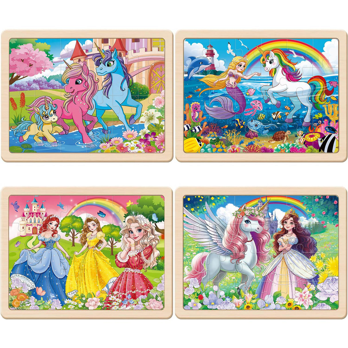 Wooden Puzzles for Kids Ages 4-6, Large 24 PCs Unicorn Mermaid Princess, Jigsaw Puzzles for Kids Ages 3-5, Preschool Educational Learning Toy for Boys and Girls VJZVKJ
