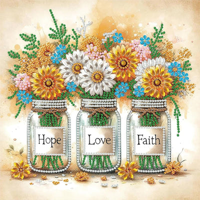 Faith, Love, Hope Diamond Painting Kits for Adult, Inspirational 5D Diamond Art Kits for Beginners, DIY Spring Flower Floral Special Shaped Drill Diamond Dots Gem Paint Art Craft, Home Decor 12x12In