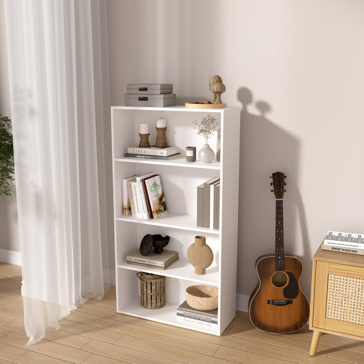 Wooden 4 Tier book shelf,4 Cube Storage Organizer, 44 Inch Versatile Cubes Shelf and Cubby Unit for Any Space (White, 4 Cube-W(23.6inch) NewBeth