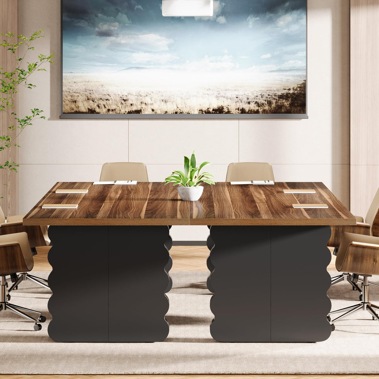 Tribesigns 5FT Wooden Conference Table, Long Office Meeting Room Table, Large Modern Rectangle Seminar Desk for 6 Tribesigns