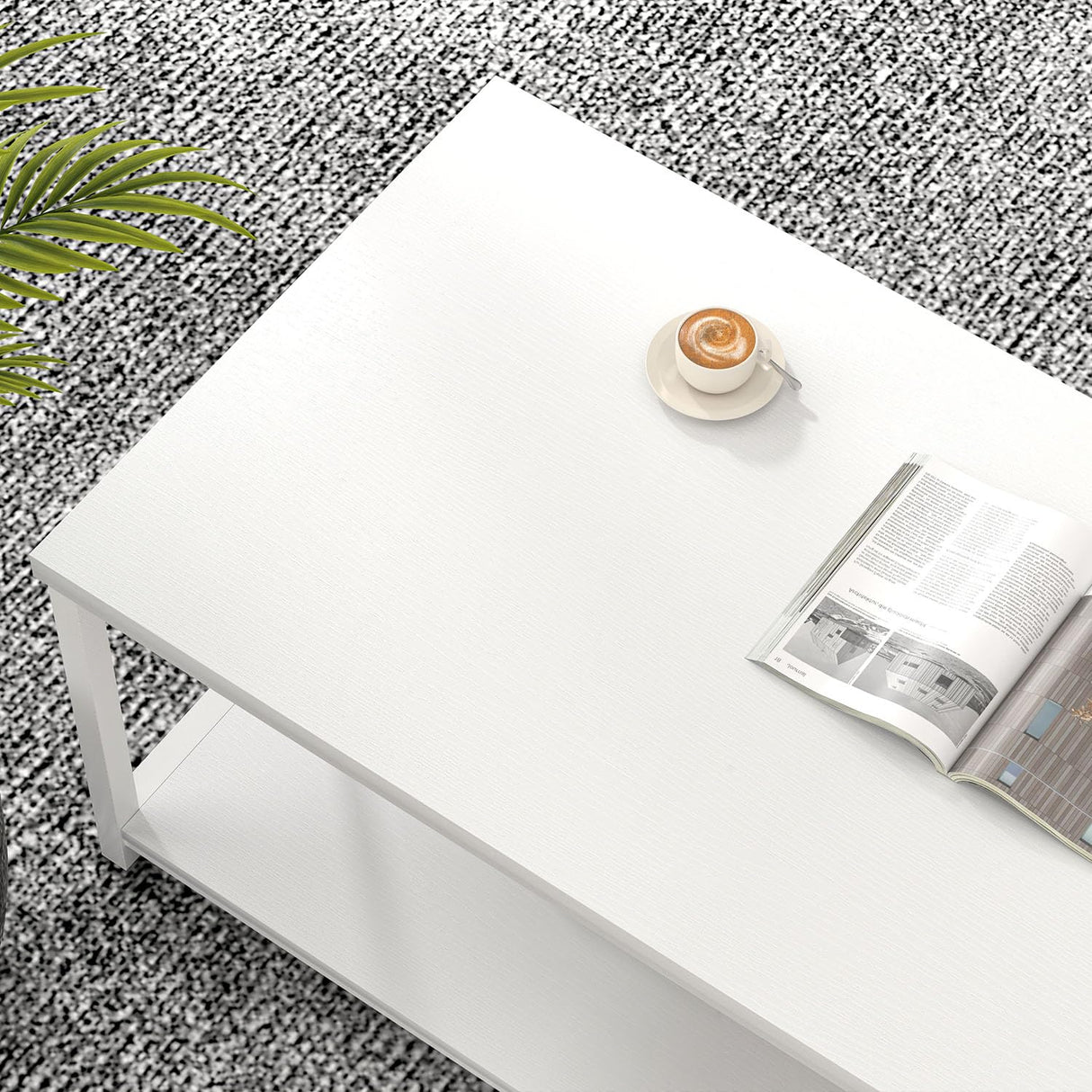 EXCEFUR White Coffee Table with Storage Shelf, Modern Rustic Wood and Metal Center Table for Living Room, 47 Inch EXCEFUR