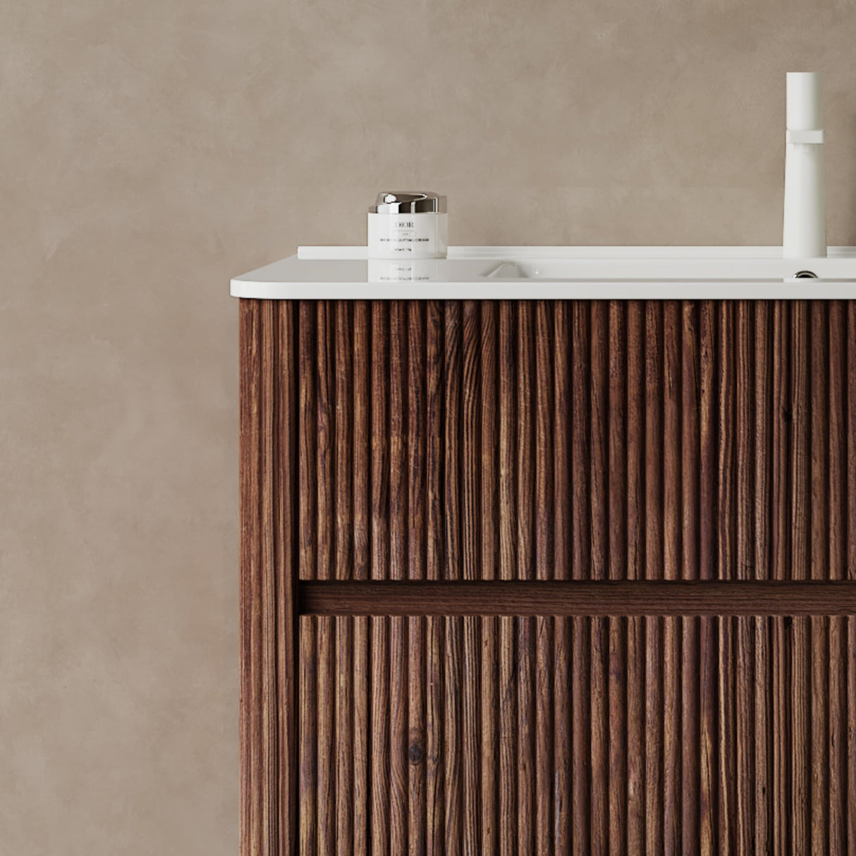 GUCOGUKA Wall-Mounted Bathroom Vanity, 36'' Floating Vanity with Sink Combo, Plywood Bathroom Vanity with 2 Soft-Close Drawers, Sink Hole Cover and Drain, Retro Walnut GUCOGUKA