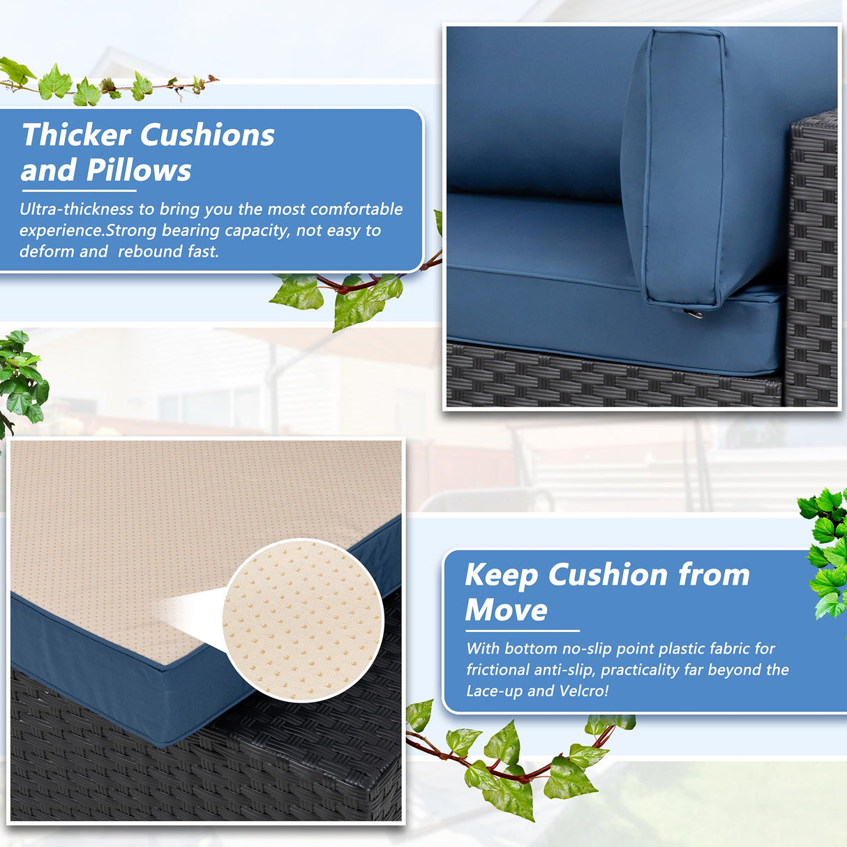 Shintenchi 7 Pieces Outdoor Patio Sectional Sofa Couch, Wicker Furniture Patio Conversation Sets with Washable Cushions & Coffee Table for Garden, Poolside, Backyard (Aegean Blue) Shintenchi