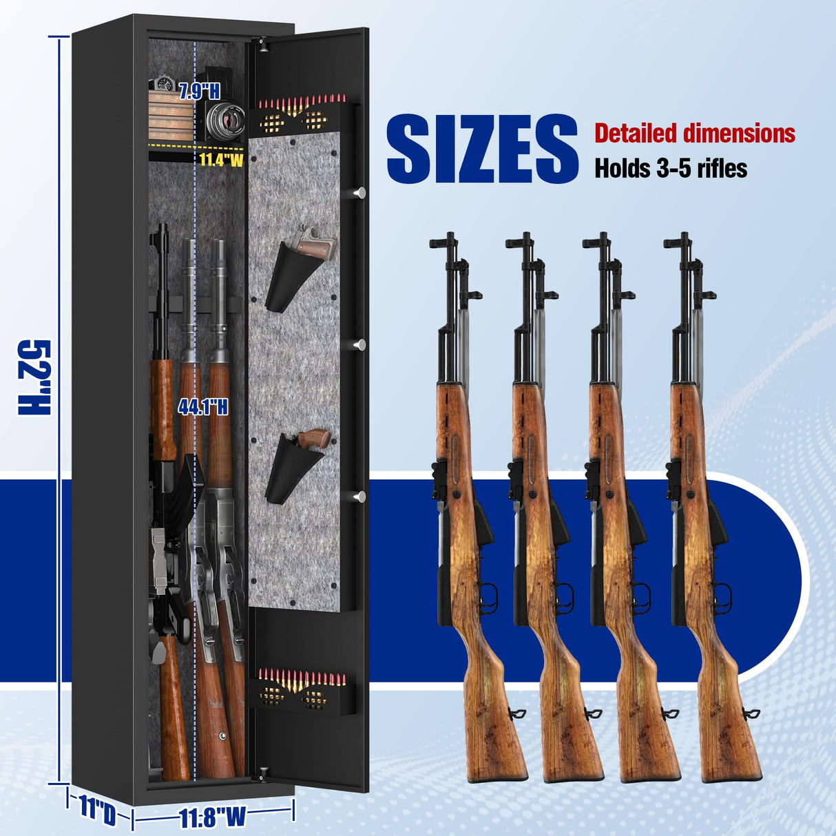 PRESTELION 3-5 Gun Safe,Adjustable Bracket and Biometric Lock,Heavy Duty Gun Safe for Rifles and Shotguns,Money and Valuables PRESTELION