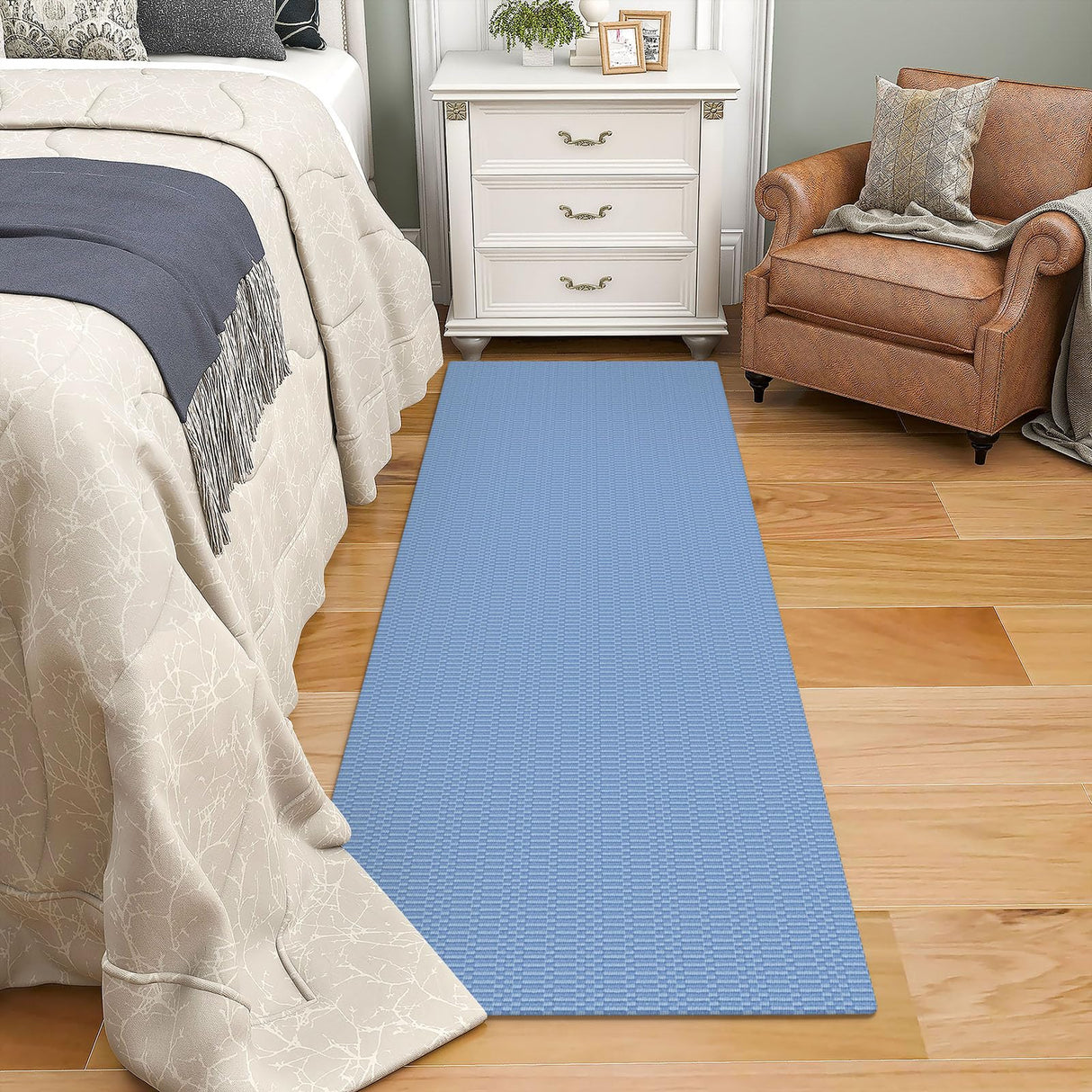 KOZYFLY Washable Runner Rug 2x6 Ft Runners for Hallways Kitchen Runners with Rubber Backing Braided Cotton Entryway Runner Indoor, Carpet Runners for Hallway Kitchen Entryway Bedroom, Blue KOZYFLY