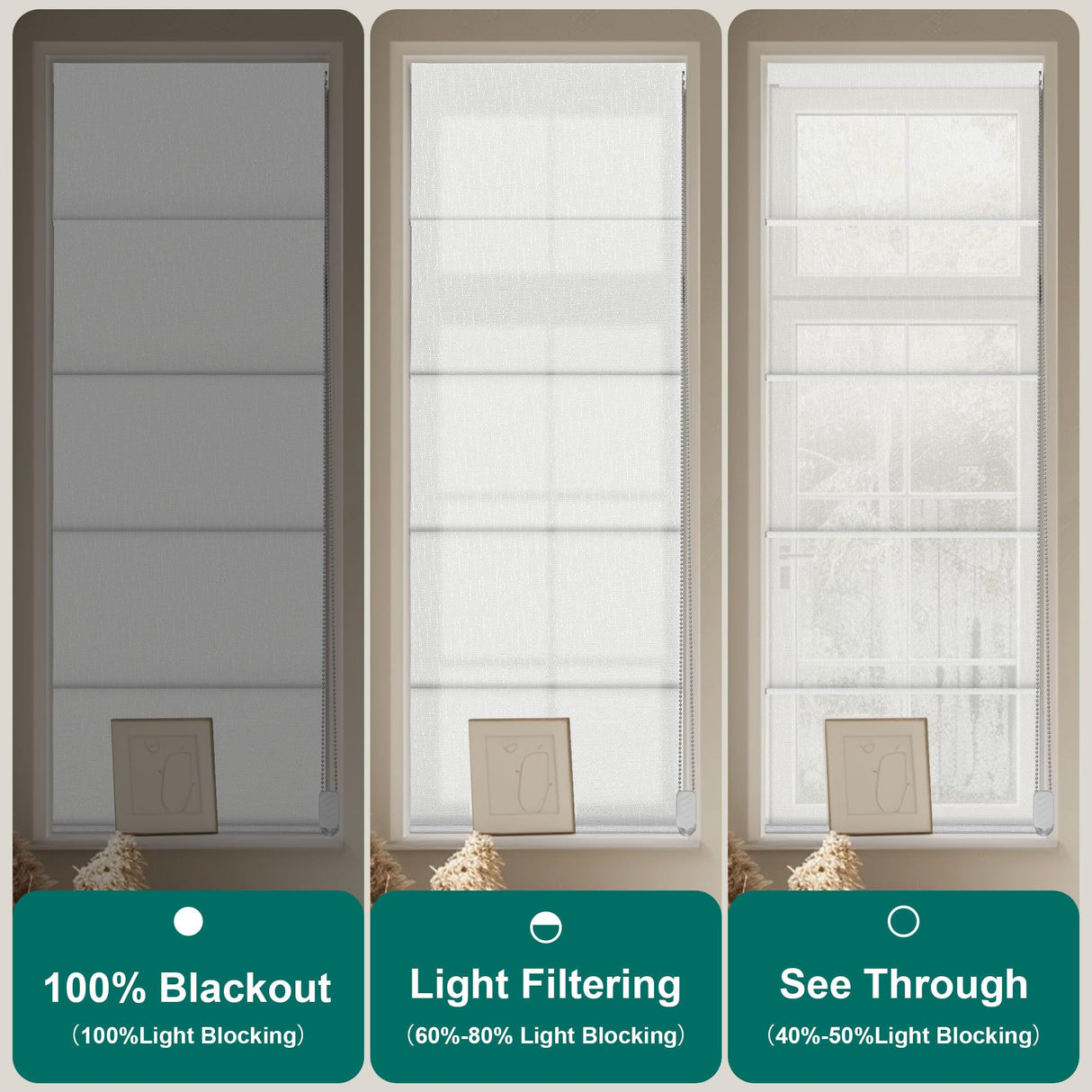 BERISSA Roman Shades for Windows, Blackout Roman Blinds,Room Darkening Thermal Insulated Window Shades for Home Living Room Bedroom,Linen Beige,Custom Size BERISSA