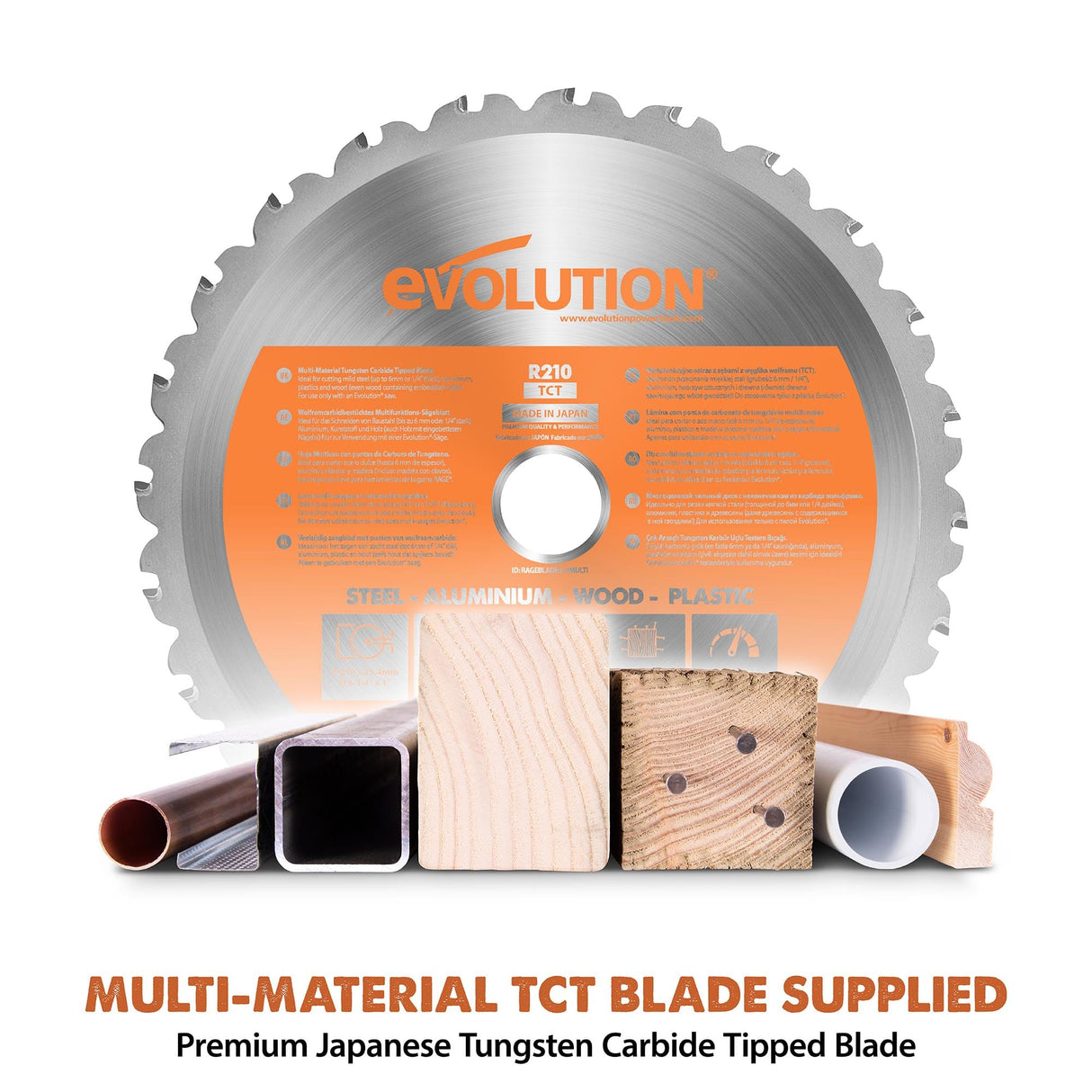 Evolution R8MTS | 8-1/4” Convertible Miter/Table Saw | Multi-Function Saw | 0-45° Bevel & +/- 45° Miter | Multi-Material Cutting: Wood, Plastic, Metal | Compact, Powerful 12A Motor | TCT Blade Incl EVOLUTION