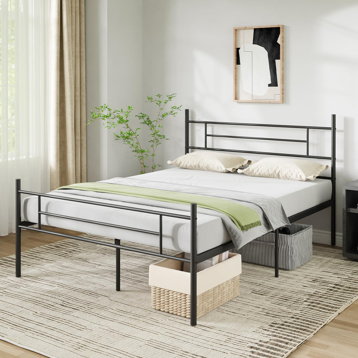 Novilla Metal King Size Bed Frame with Headboard and Footboard, 14 Inch Platform Bed Frame with Storage No Box Spring Needed, Strong Metal Slats Support Novilla