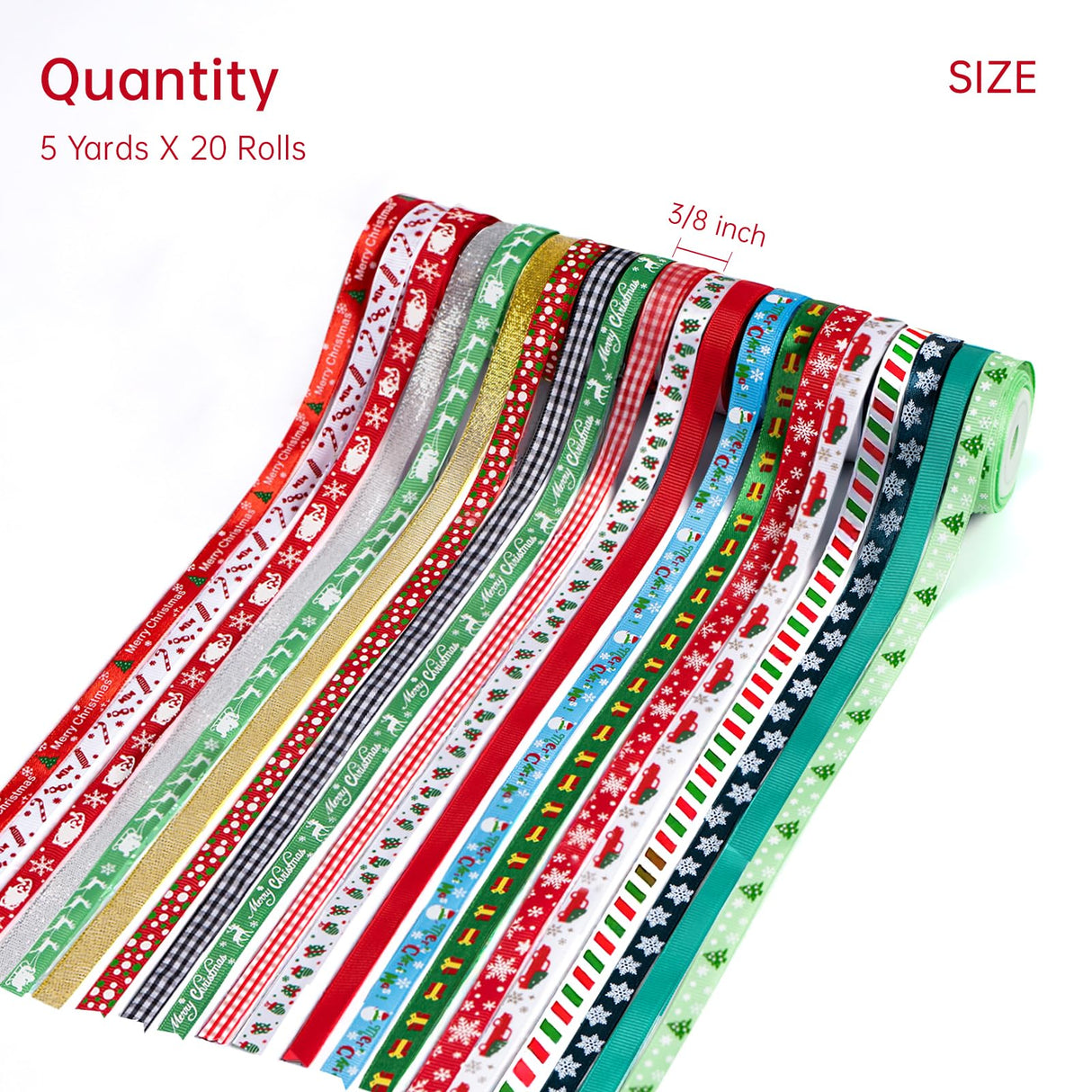 20 Rolls 100 Yards Christmas Ribbon for Gift Wrapping, 3/8 Inch Wide Grosgrain Ribbon, Thin Christmas Ribbon for Holiday Christmas Tree DIY Crafts expectation