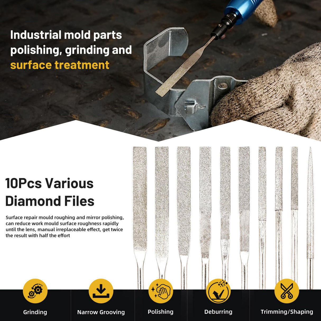 SI FANG Turbine Reciprocating Pneumatic Ultrasound Grinder Micro Pneumatic Air Pencil Die Grinder Kit for Mould Metal Lapping Filing Grinding Buffing Polishing Sanding Tools SI FANG