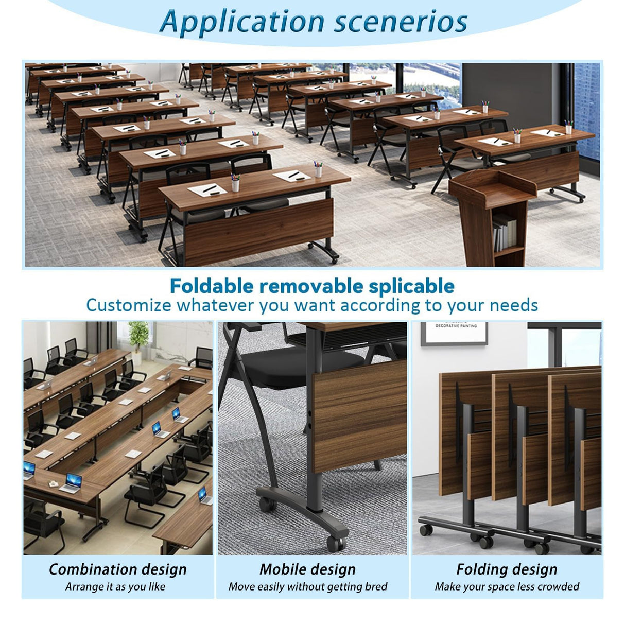 Conference Room Table, 6 Pack Conference Table Commercial Folding Table, Business Style Flip Top Mobile Training Table Rolling Seminar Meeting Table with Caster Wheels, Boardroom table(6PCS 160*60*75) bbyekctc