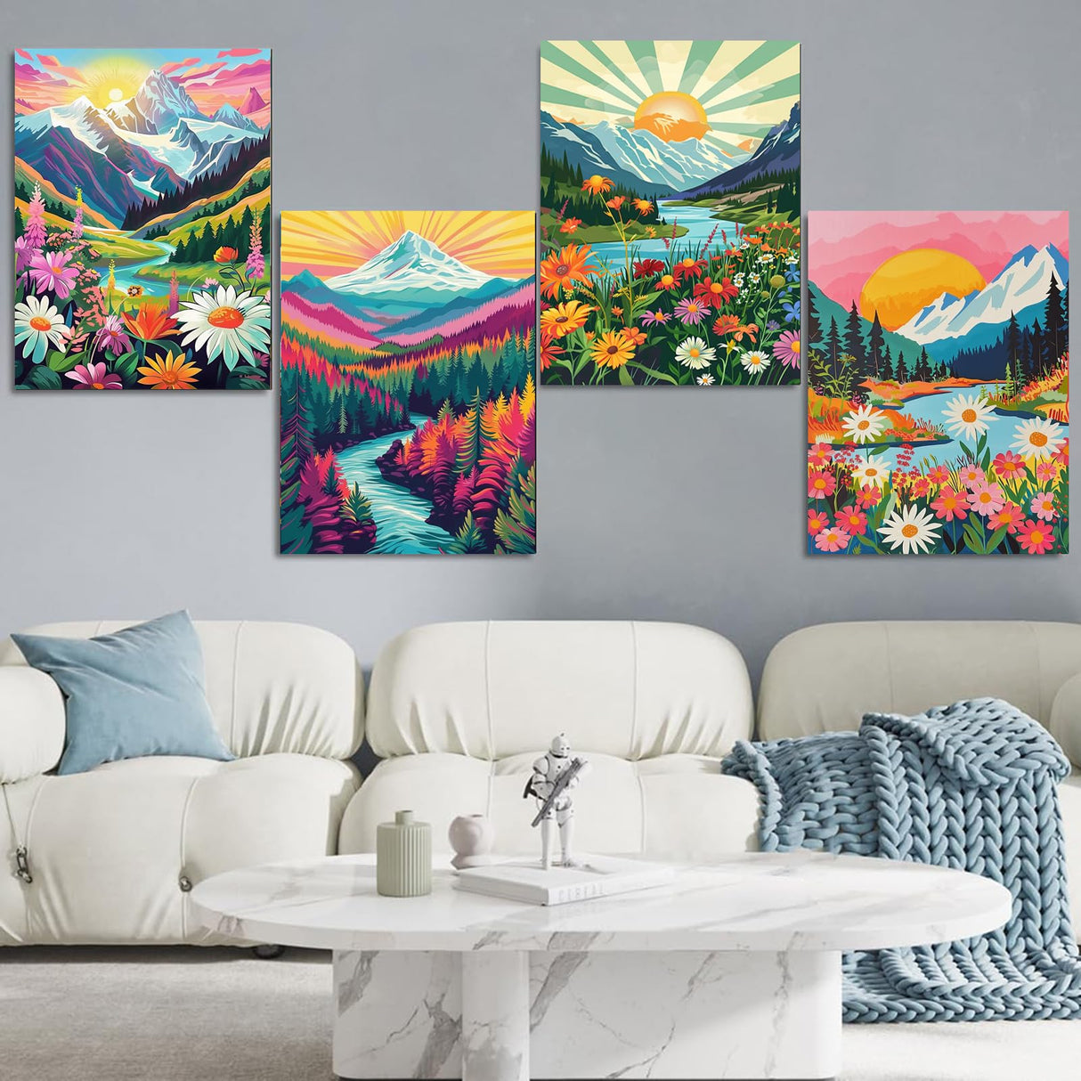 Jethami 4 Pack Paint by Numbers for Adults, Mountains Lake Sunset Landscape DIY Art Kits for Beginners, 8x12 in Framed Canvas for Home Decor Jethami