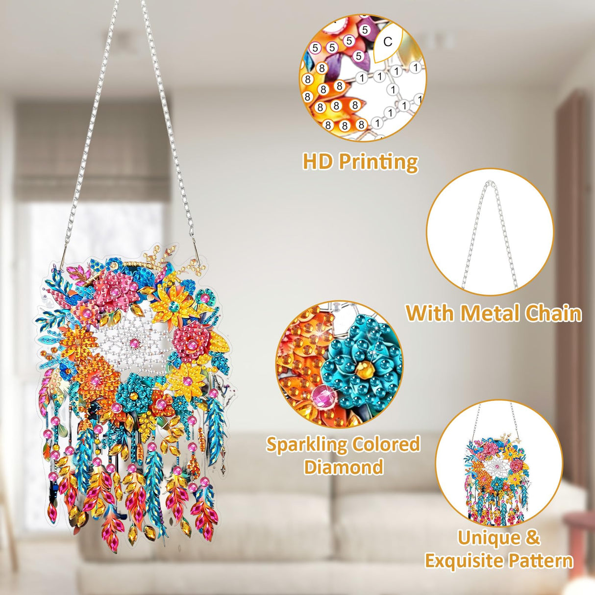 SENQAO Dream Catcher Hanging Diamond Art Painting Kits for Adults Beginners, 5D Special Shape Diamond Art Kits, Flowers Crystal Rhinestones Diamond Gem Art Painting for Home Garden Wall Decor SENQAO