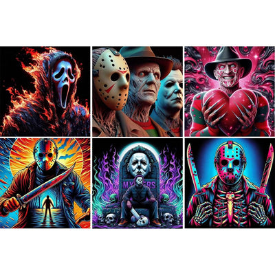 DAZZLEDOTS Diamond Art Kits for Adults, 6 Pack Horor Movies Diamond Painting Kits for Beginner Halloween DIY 5D Full Drill Diamond Dots Crafts for Home Wall Decor Gifts 12x12 Inch