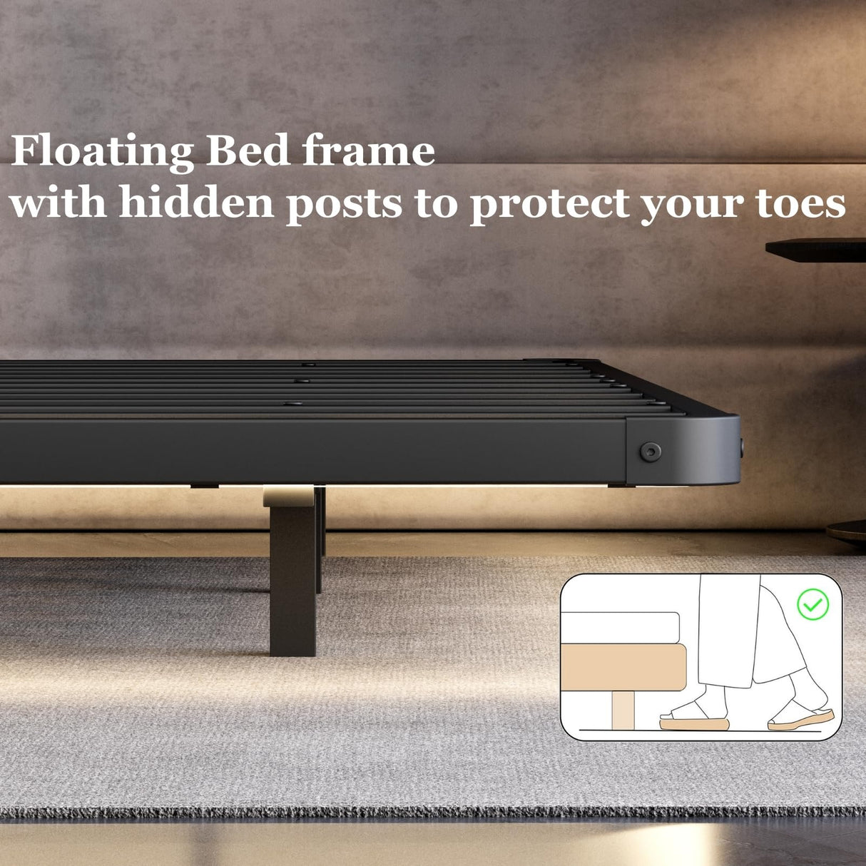 FDLOGW 8 in High Floating Bed Frame King with Led Lights & Charging Station, Metal Platform King Floating Bed Frame No Box Spring Needed, Heavy Duty, Noise Free FDLOGW