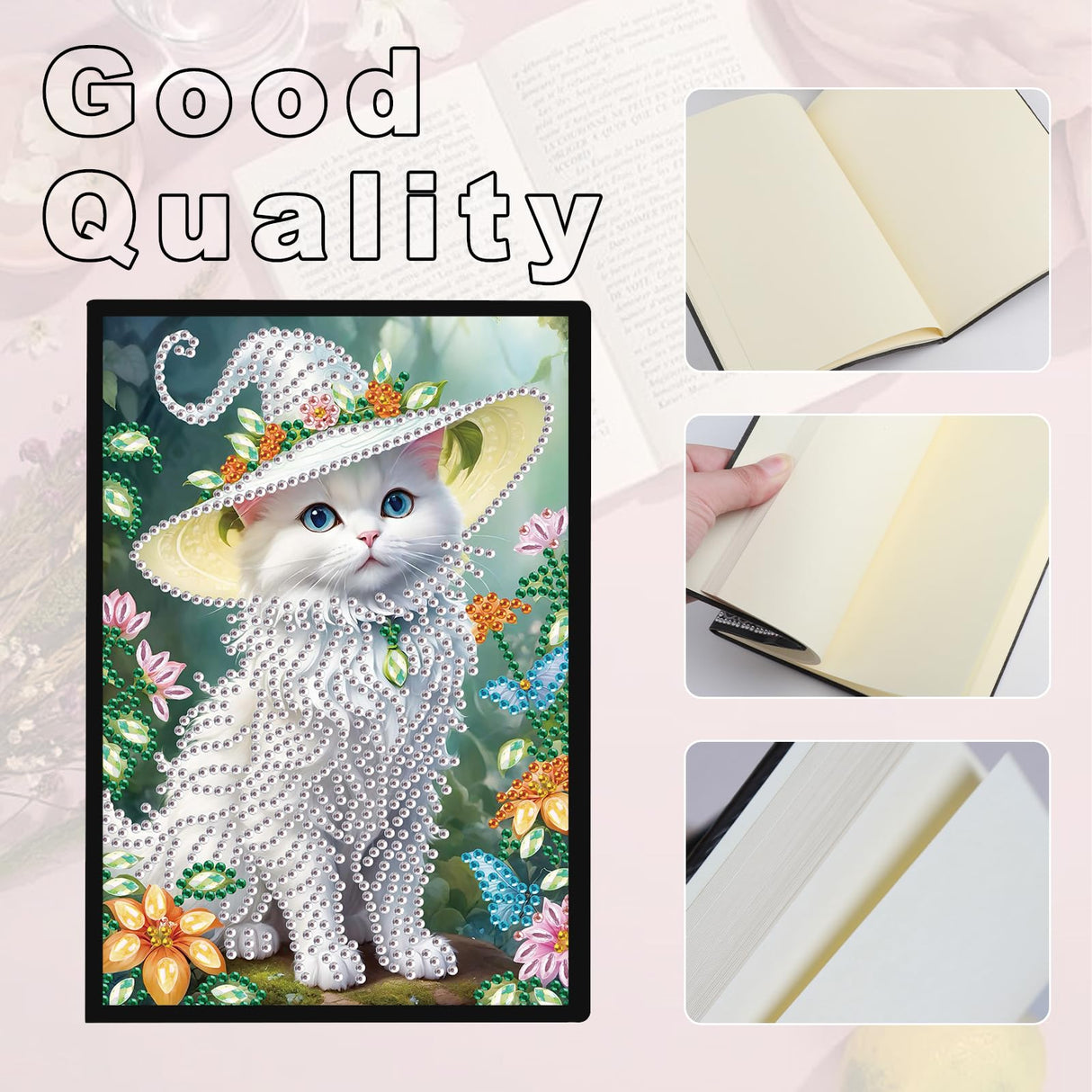 JZHYOAN Diamond Art Blank Note Book 5D Diamond Painting Notebook Kits for Adult DIY Cat Special Shape Art Dairy Travel Drawing Message Journal Sketchbook Mosaic Kit for Office Work JZHYOAN