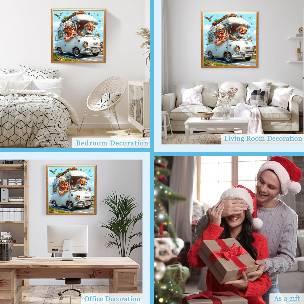 MAXBYE Cartoon Happy Couple Diamonds Painting Kit for Adults, Touring Car 5D Diamond Art Kit, Cartoon Gem Art Kit for Home Wall Decor Present, 12x12in MAXBYE