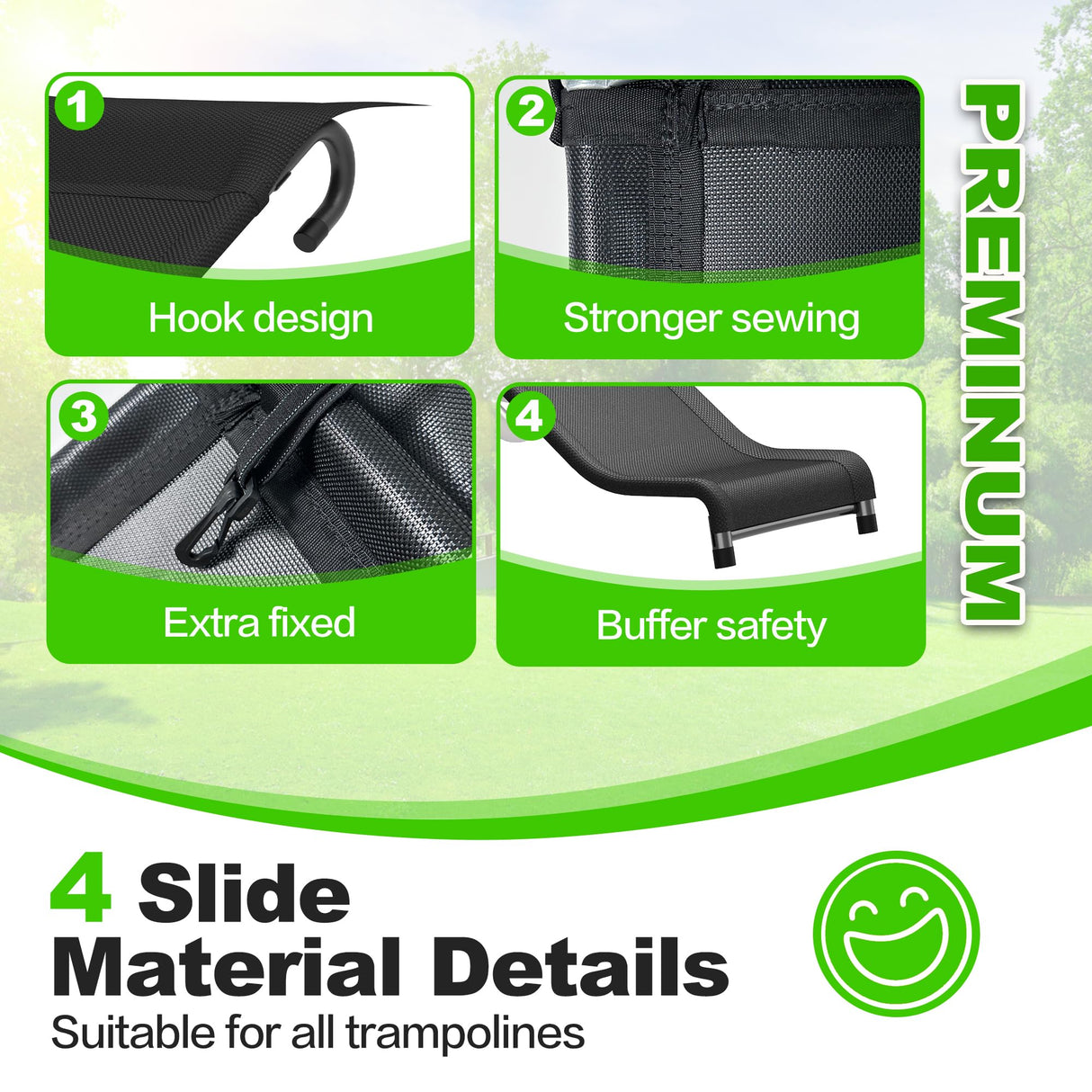 Deomod Trampoline Slide, 10FT 12FT 14FT 15FT 16FT Trampoline Universal Outdoor Slides, Trampolines Accessories with Cushioning Effect, Suitable for Kids to Climb Up Slide Down, Safety Slider (Black) deomod