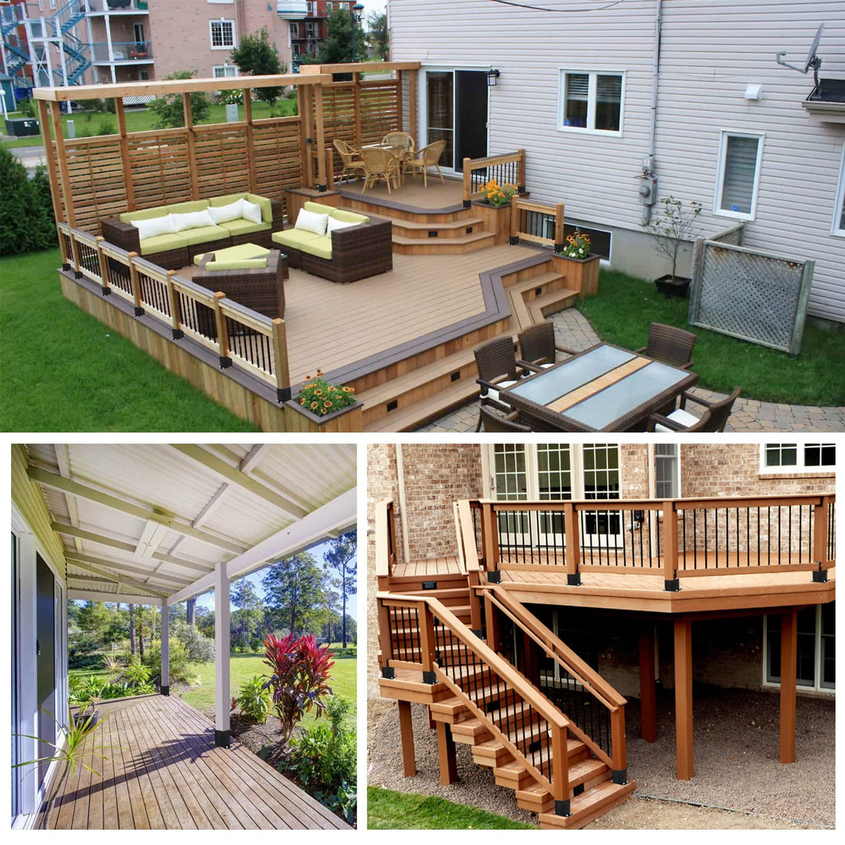 Eapele 4x4 Wood Fence Post Anchor Base, 13GA Thick Steel and Black Powder Coated,Come with Wood Screws and Concrete Anchors(Set of 4) Eapele