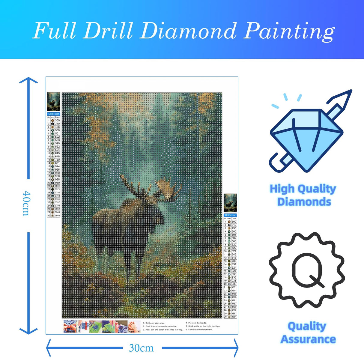 CDYCNXZ Moose Diamond Painting Kits for Adults, Animal Deer Round 5D Paint with Diamonds Pictures Gem Art Painting Kits DIY Crafts Kits for Home Wall Decor 12x16 Inch CDYCNXZ